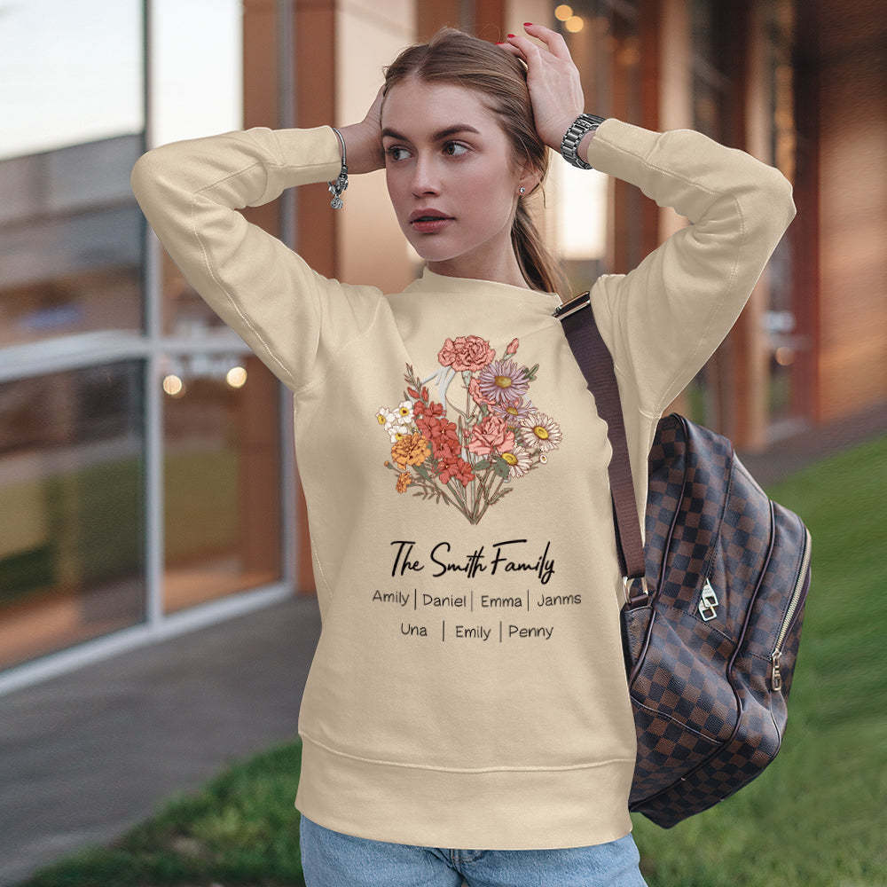 Personalized Birth Flower Bouquet Sweatshirt Custom Birth Flower Hoodie Gifts for Her - mymoonlampuk