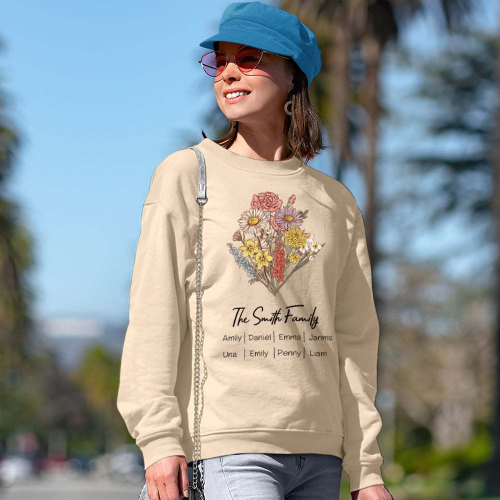 Personalized Birth Flower Bouquet Sweatshirt Custom Birth Flower Hoodie Gifts for Her - mymoonlampuk