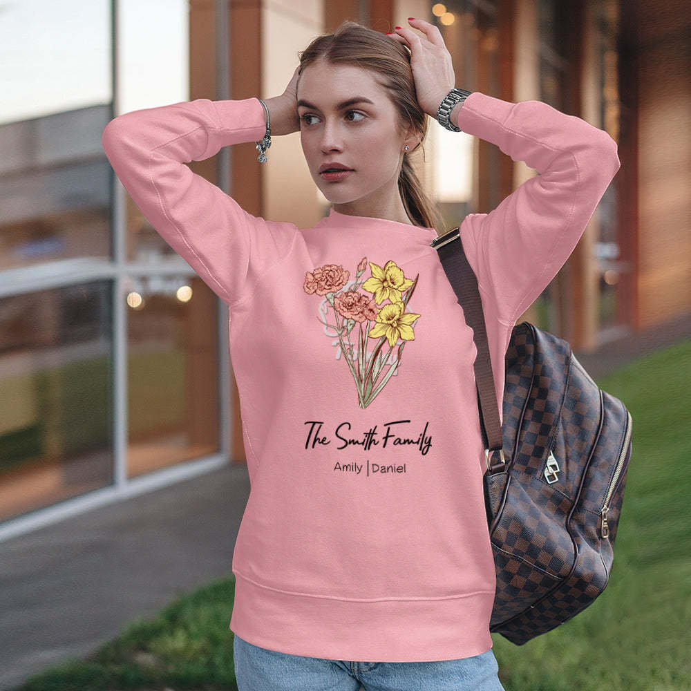 Personalized Birth Flower Bouquet Sweatshirt Custom Birth Flower Hoodie Gifts for Her - mymoonlampuk