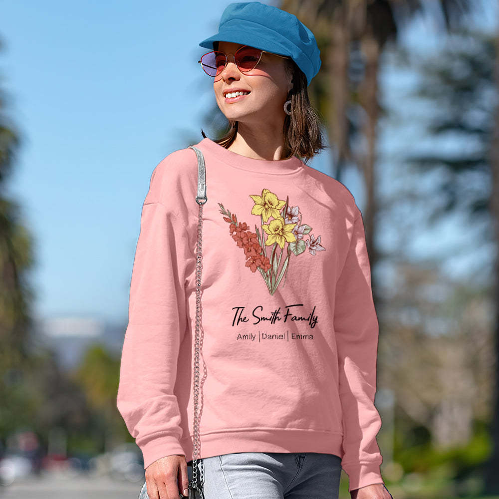 Personalized Birth Flower Bouquet Sweatshirt Custom Birth Flower Hoodie Gifts for Her - mymoonlampuk
