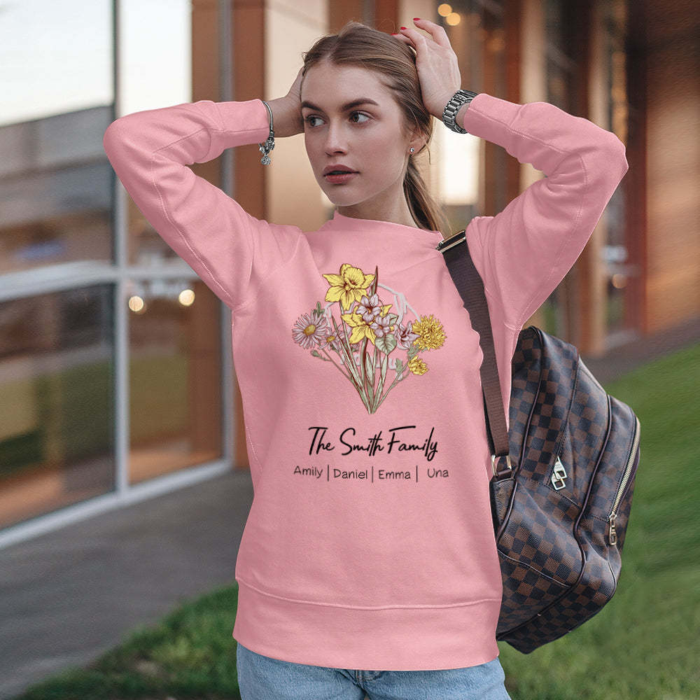 Personalized Birth Flower Bouquet Sweatshirt Custom Birth Flower Hoodie Gifts for Her - mymoonlampuk