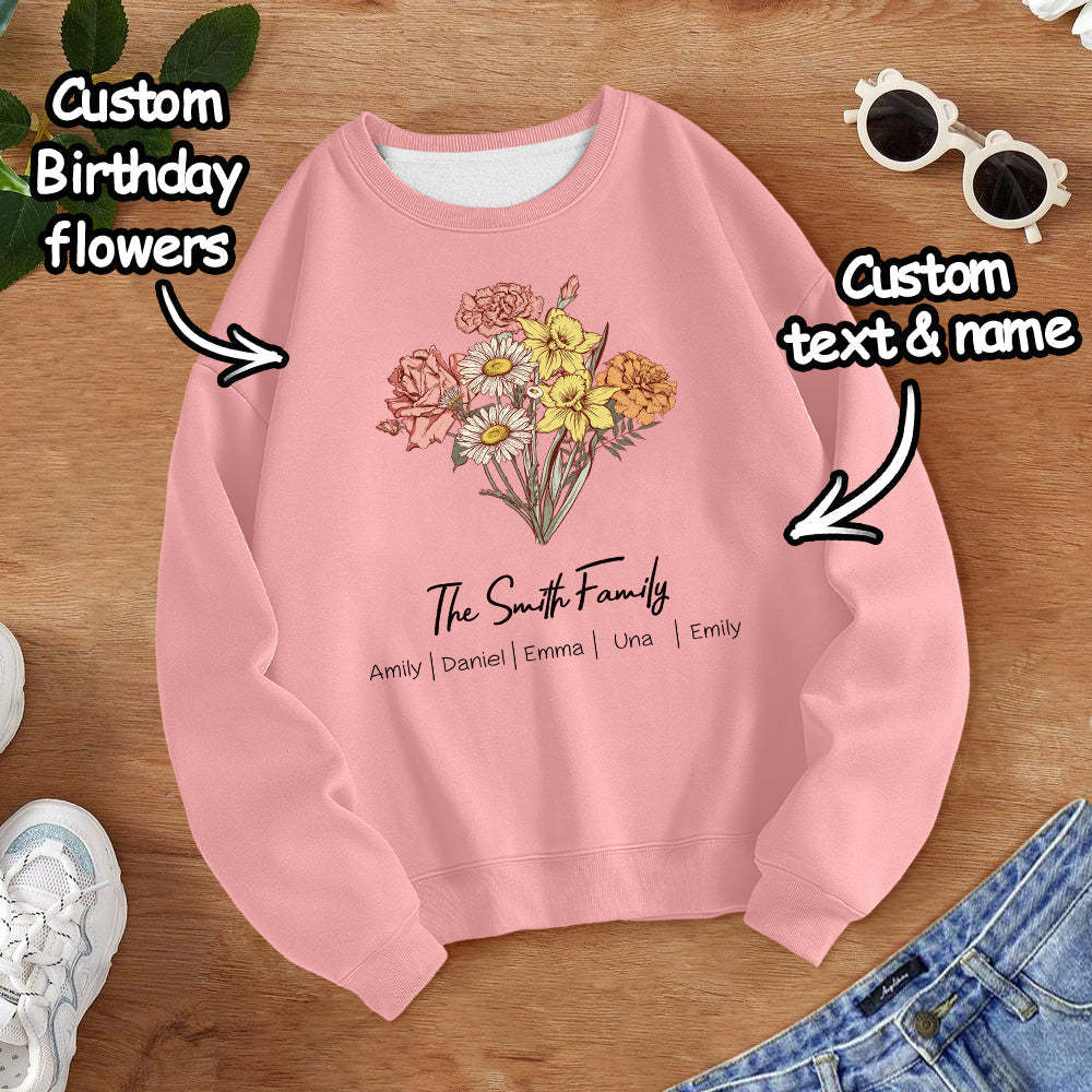 Personalized Birth Flower Bouquet Sweatshirt Custom Birth Flower Hoodie Gifts for Her - mymoonlampuk