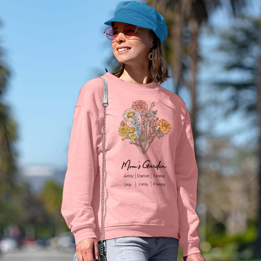 Personalized Birth Flower Bouquet Sweatshirt Custom Birth Flower Hoodie Gifts for Her - mymoonlampuk