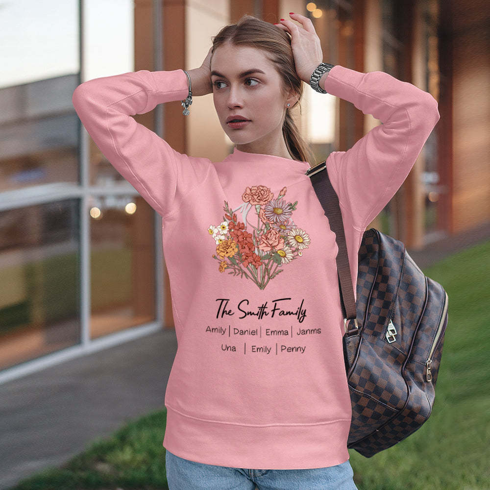 Personalized Birth Flower Bouquet Sweatshirt Custom Birth Flower Hoodie Gifts for Her - mymoonlampuk