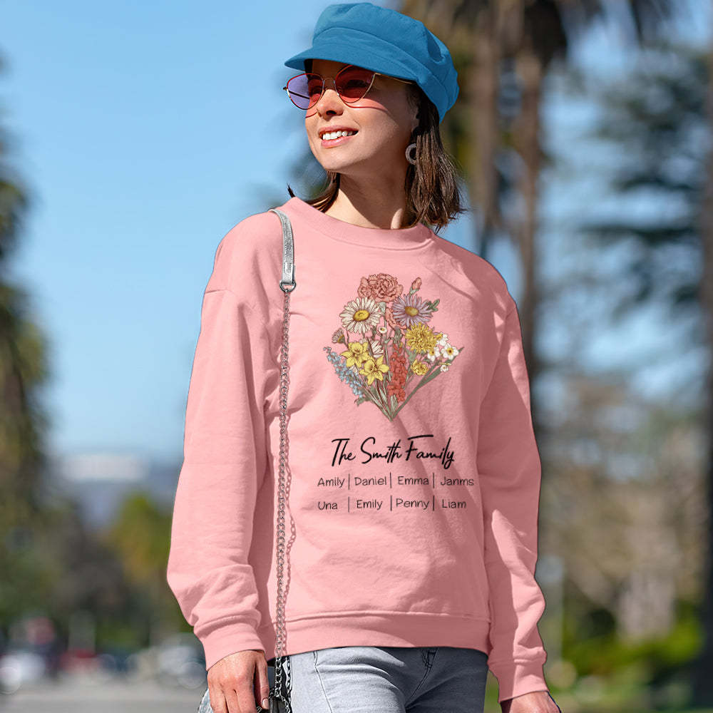 Personalized Birth Flower Bouquet Sweatshirt Custom Birth Flower Hoodie Gifts for Her - mymoonlampuk