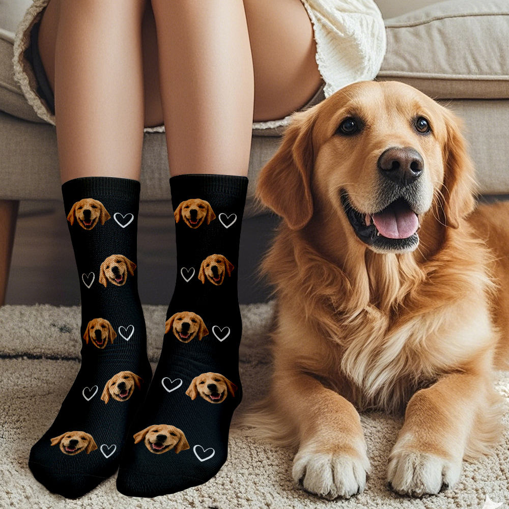 Custom Face Socks Add Pictures Cute Dog Photos Sock Gift for Pet Lover Christmas - makephotopuzzleuk