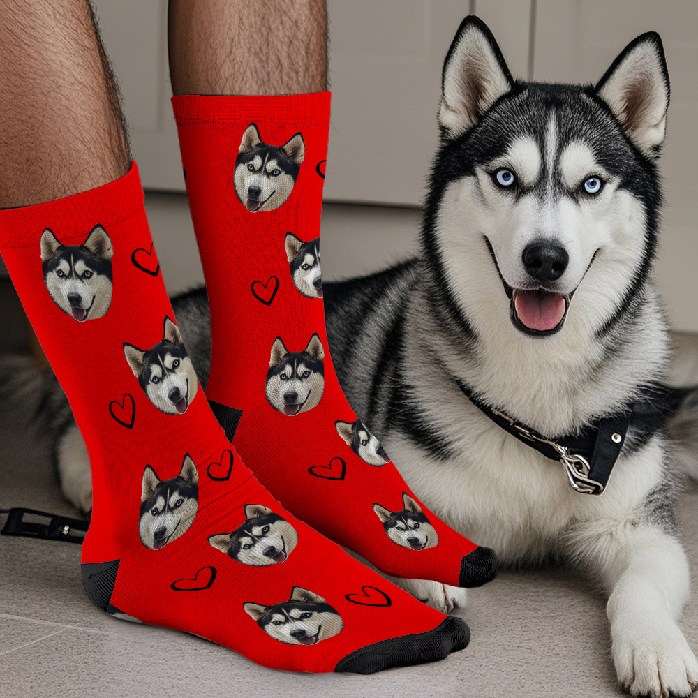 Custom Face Socks Add Pictures Cute Dog Photos Sock Gift for Pet Lover Christmas - makephotopuzzleuk