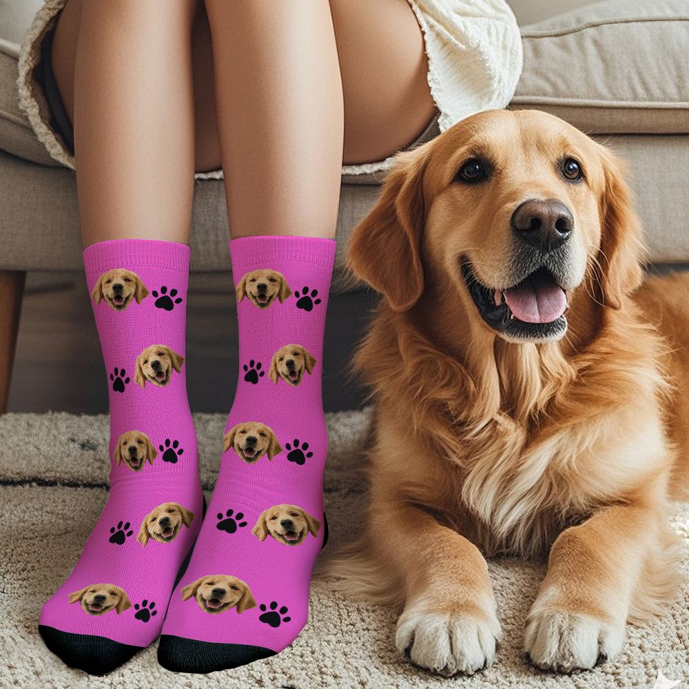 Custom Face Socks Add Pictures Cute Dog Photos Sock Gift for Pet Lover Christmas - makephotopuzzleuk