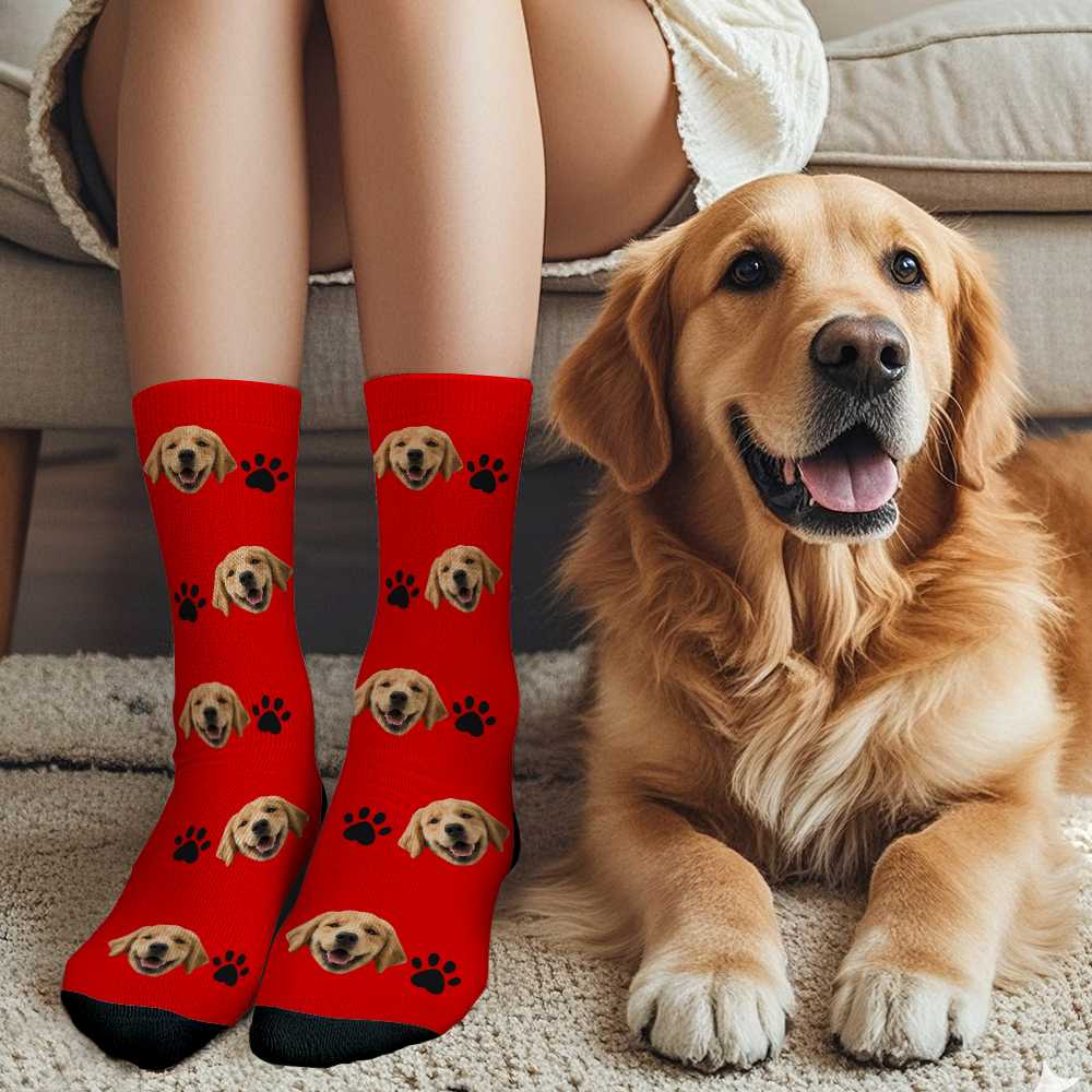 Custom Face Socks Add Pictures Cute Dog Photos Sock Gift for Pet Lover Christmas - makephotopuzzleuk