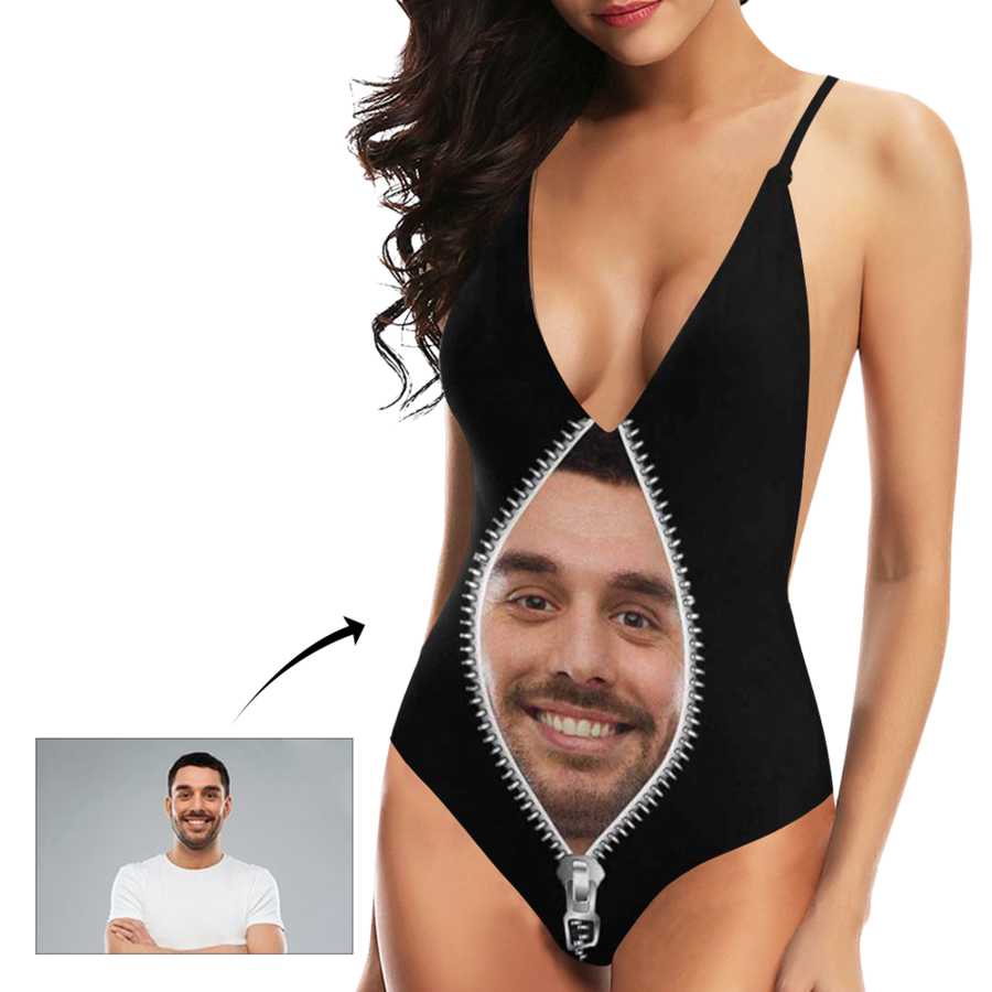 Custom Face Zipper Photo Women's One Piece Sexy Suit