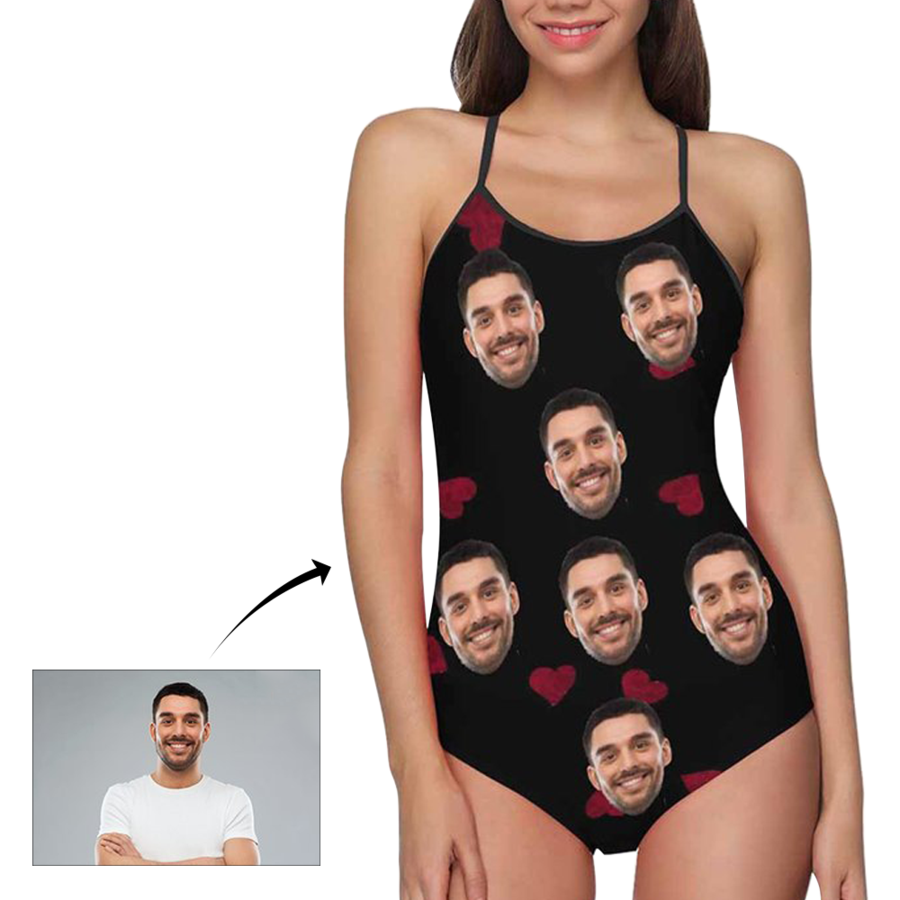 Custom Face Heart Women's Slip One Piece Swimsuit