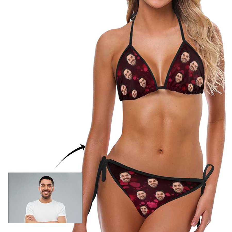Custom Face Red Heart Sexy Bikini Suit