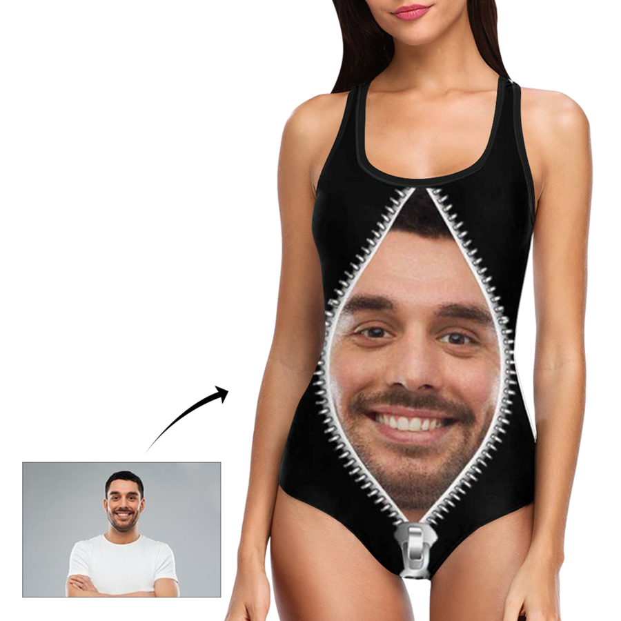 Custom Face Zipper Photo Women's One Piece Sexy Swimsuit