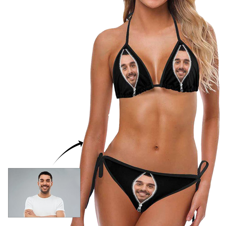 Custom Face Zipper Photo Women's Bikini Sexy Suit Free Size