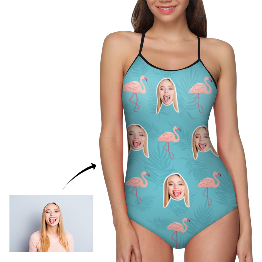 Custom face Photo and Flamingo Women's One Piece Swimsuit