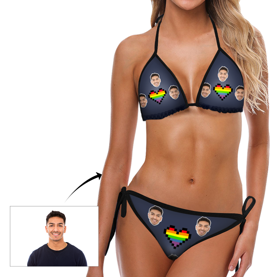 Custom face Photo Rainbow Heart Bikini Sexy Suit