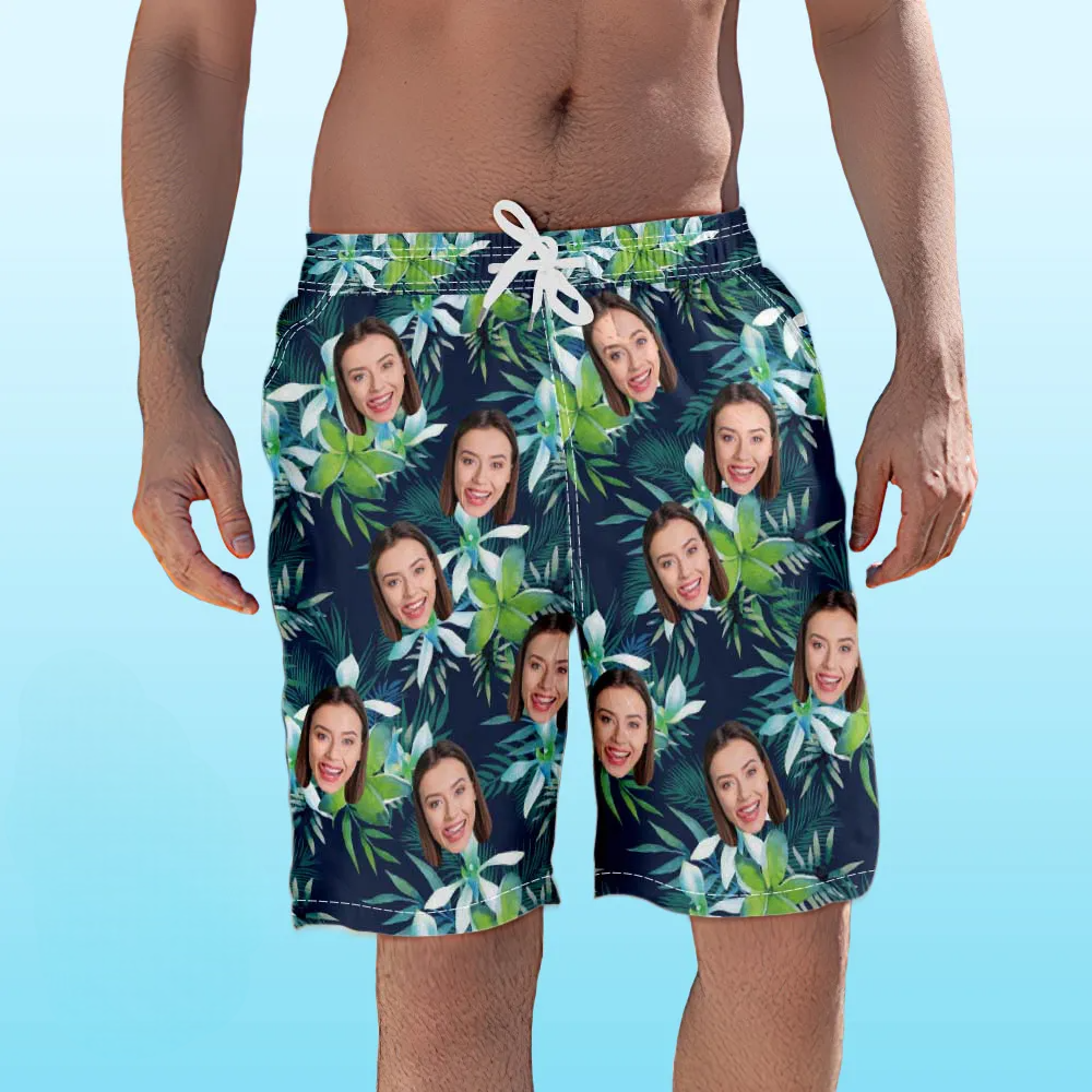 Men's Custom Face Beach Trunks Photo Shorts - Coconut tree