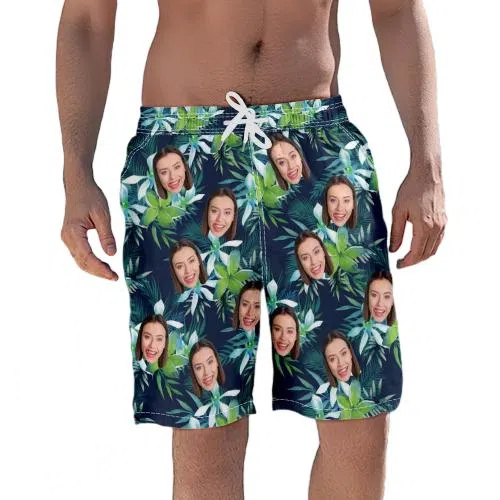 Men's Custom Face Beach Trunks Photo Shorts - Coconut tree