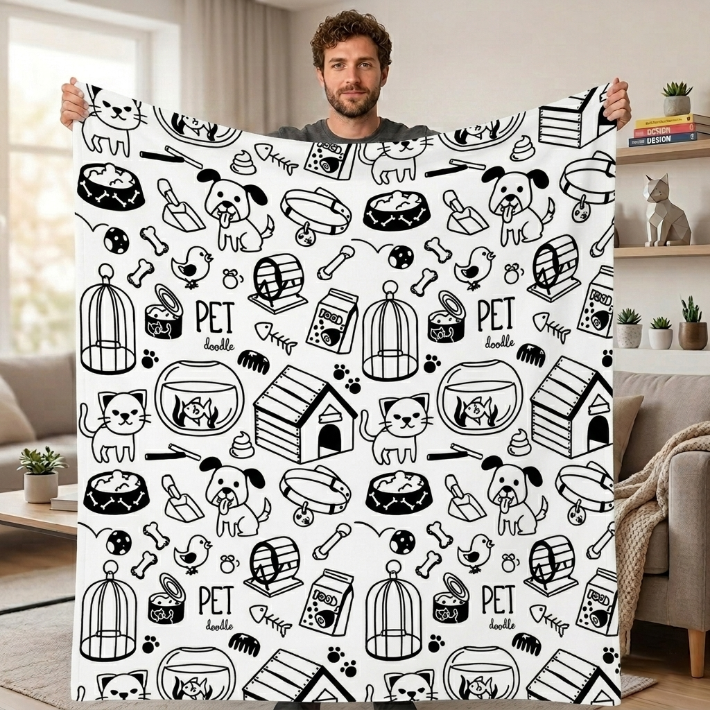 DIY Drawing Blanket with 24 Colors Markers, Doodle Cats & Dogs Pet Blankets, Customizable Washable Art Blankets for Cat Lovers - makephotopuzzleuk