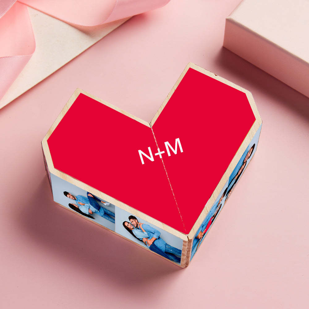 Personalised Heart Wooden Photo Rubic's Cube Home Decoration Gift for Anniversary - makephotopuzzleuk