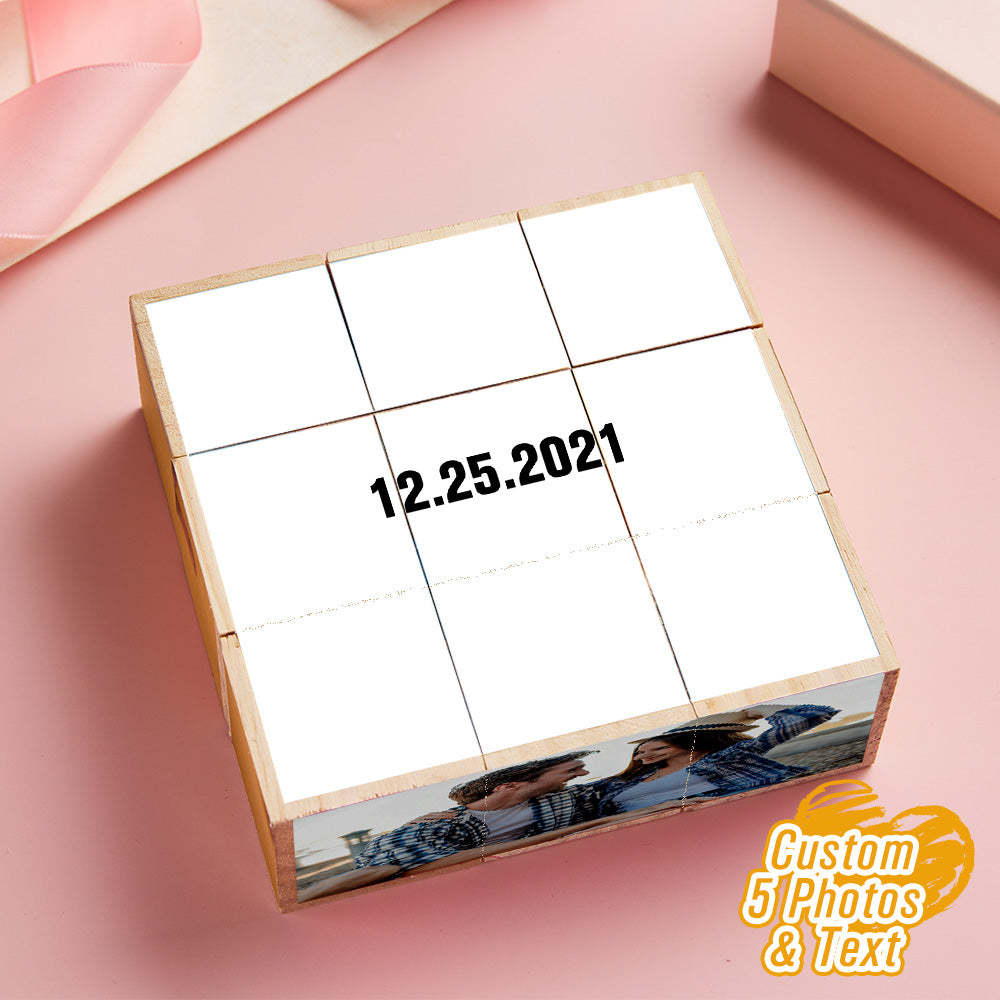 Personalised Photo Wooden Rubic's Cube Home Ornament Gift for Valentines - makephotopuzzleuk