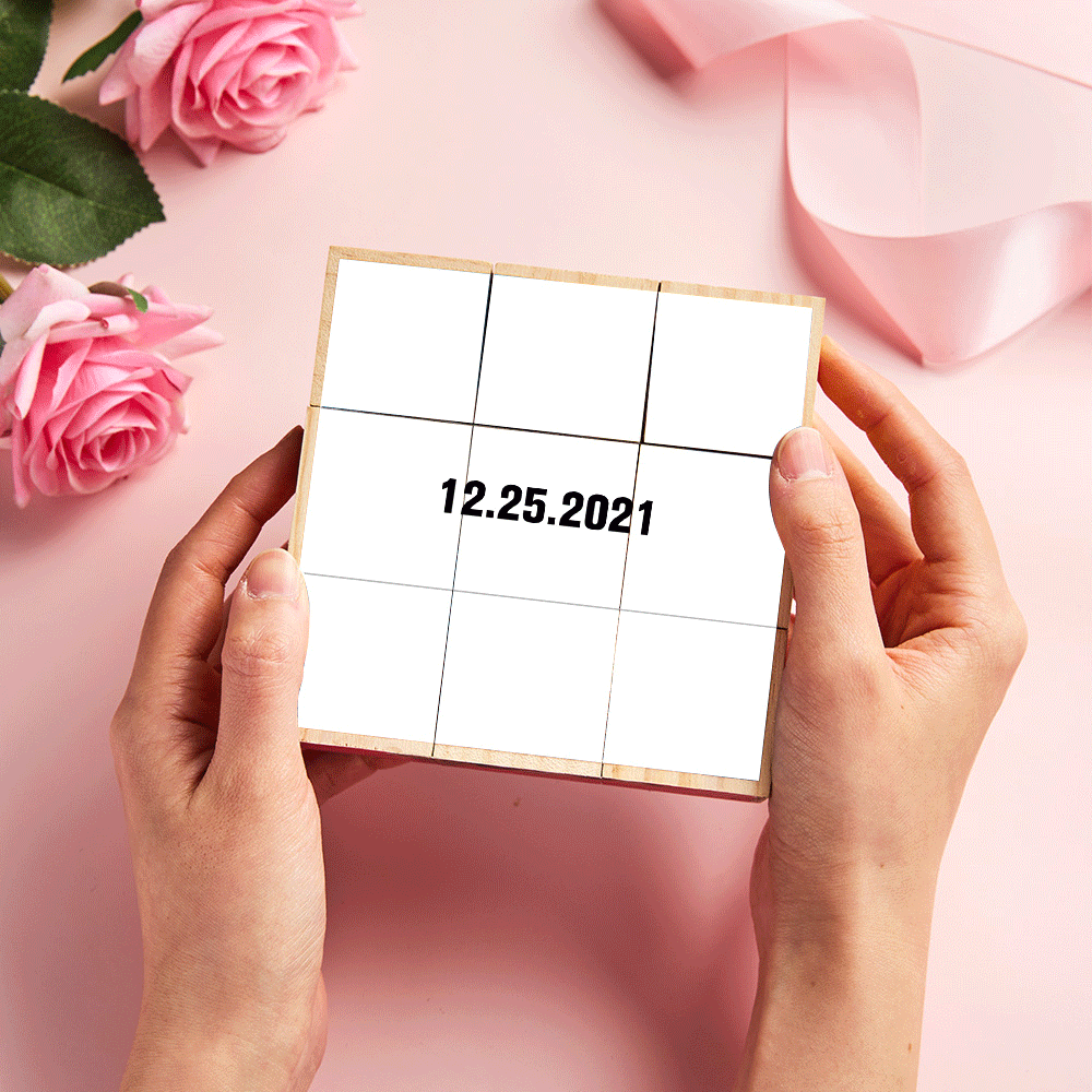 Personalised Photo Wooden Rubic's Cube Home Ornament Gift for Valentines - makephotopuzzleuk