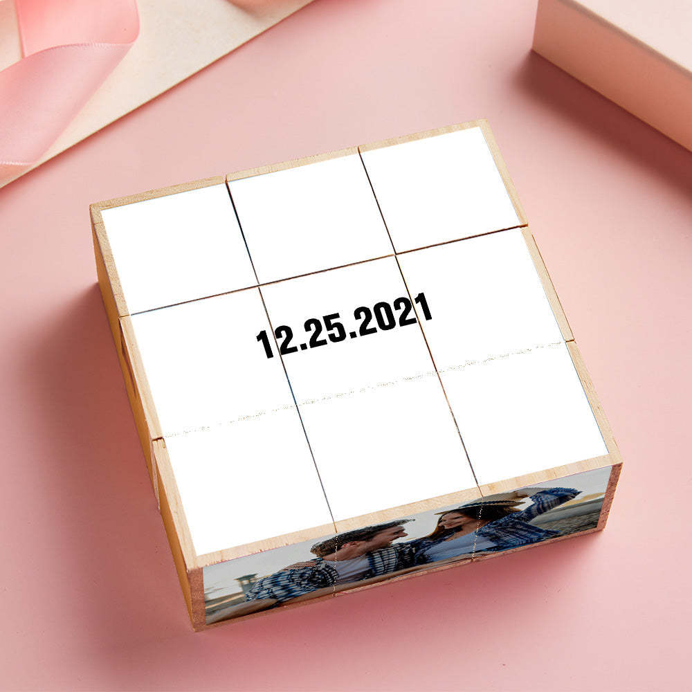Personalised Photo Wooden Rubic's Cube Home Ornament Gift for Valentines - makephotopuzzleuk