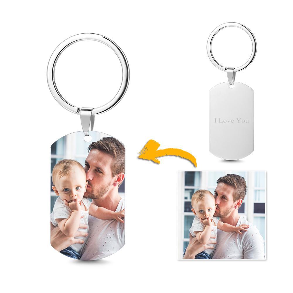 Personalised Double-sided Photo Text Tag Keychain With Engraving Stainless Steel Custom Keychain Gifts - makephotopuzzleuk