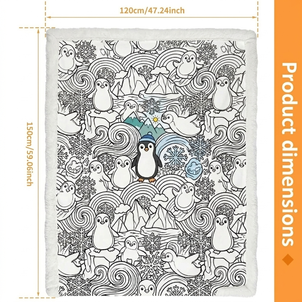 DIY Doodling Blanket | Penguins | with 24 Colors Markers, Doodle Your Own Blankets, Customizable Washable Paint & Play Blankets for Adults