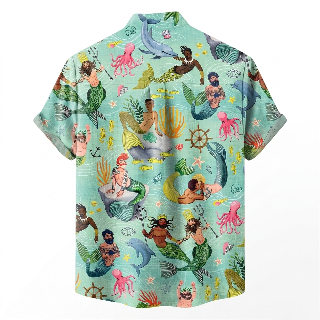 Men's Mermaid Green Shirt Pride Month From Size S to 5XL with Comfortable Butterfly Mesh Fabric Material for LGBTQ - makephotopuzzleuk