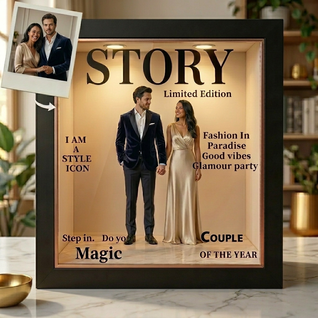 Custom Magazine Booth Light Music Photo Box | Personalized Photo Music LED Light Box Gift for Anniversary Love Story