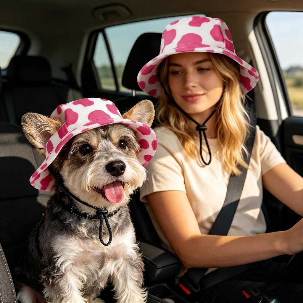 Pet Matching Bucket Hat for Pet Lovers, Dog & Cat Summer Hat Cute Ears Shade Sun Hat for Puppy - makephotopuzzleuk