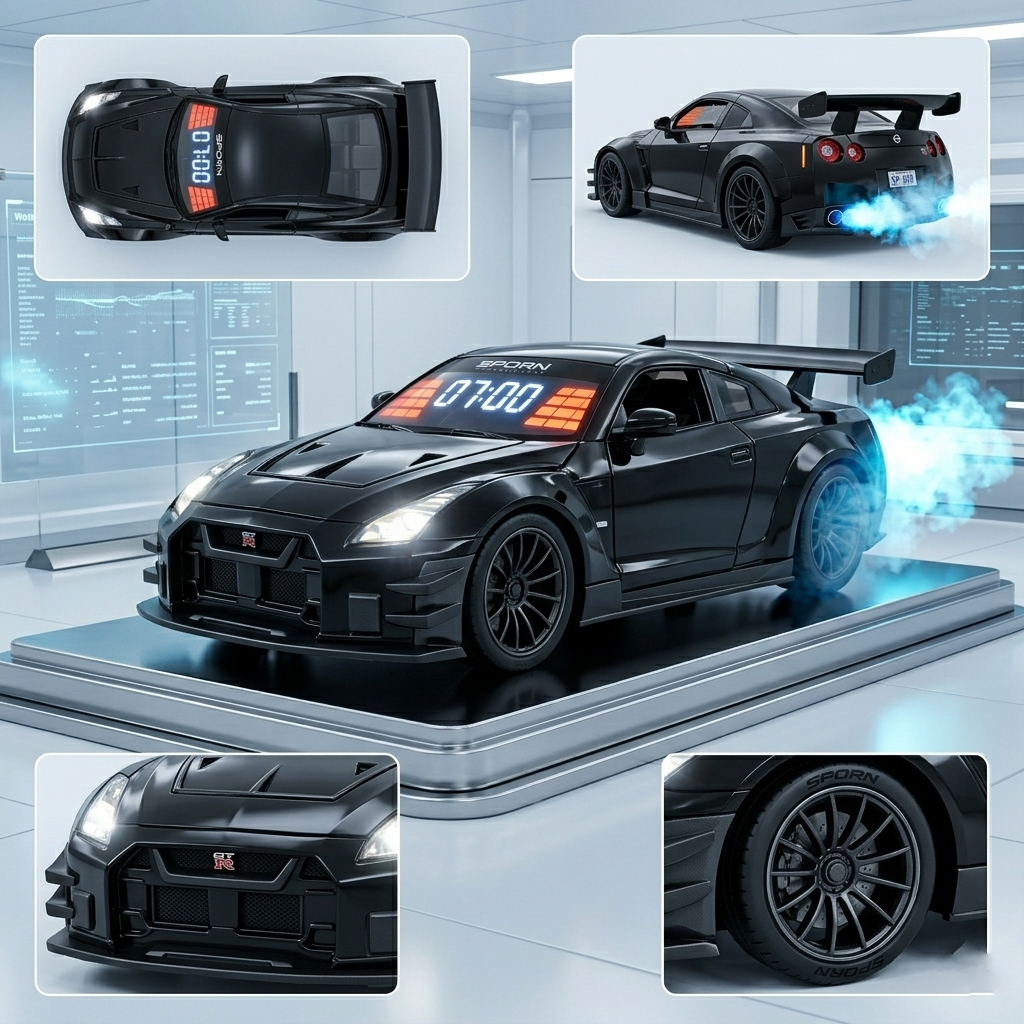 Hypercar Alarm Clock with Engine Sound, Exhaust Effect & LED Lights – Desk Gift for Car Lovers - makephotopuzzleuk