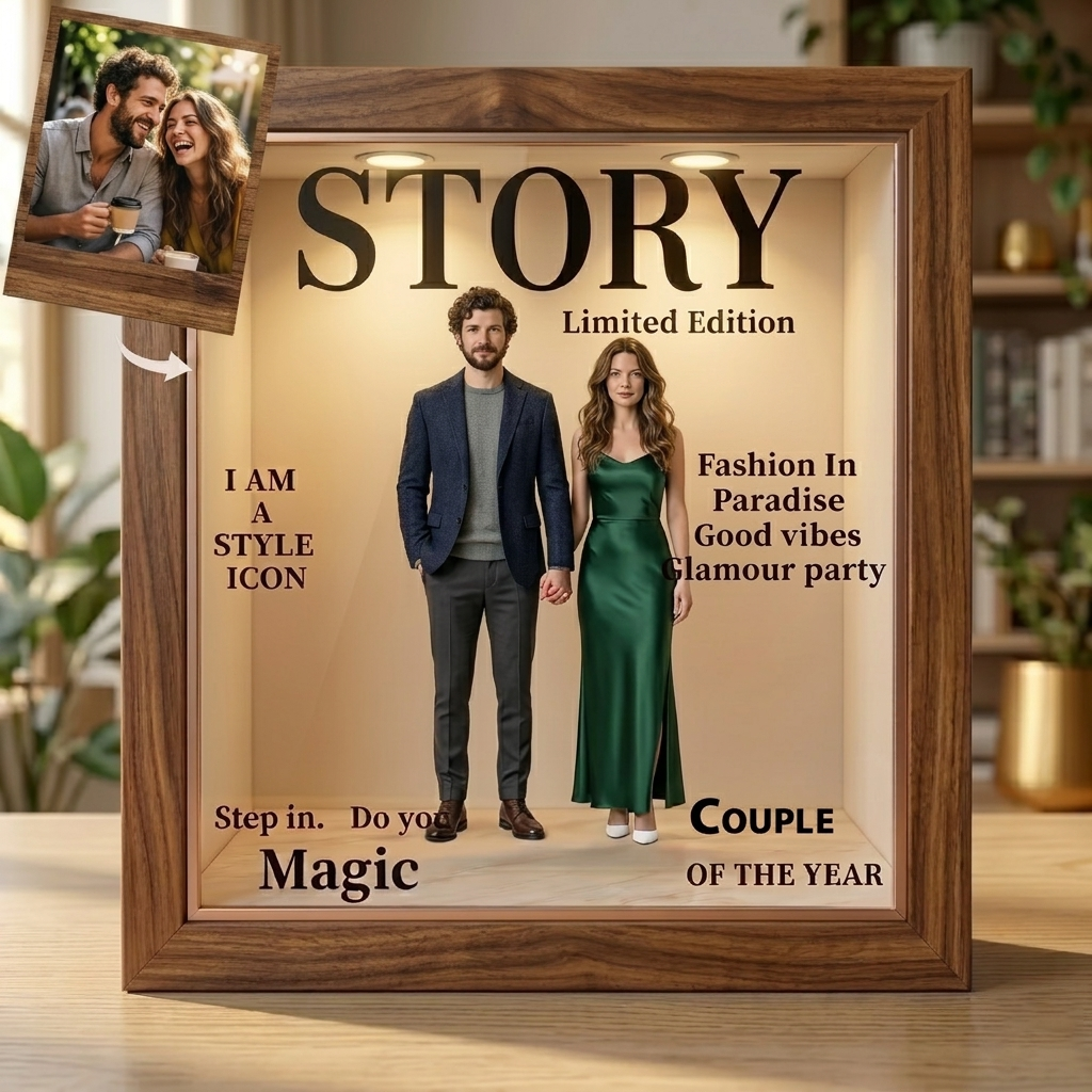 Custom Magazine Booth Light Music Photo Box | Personalized Photo Music LED Light Box Gift for Anniversary Love Story - makephotopuzzleuk