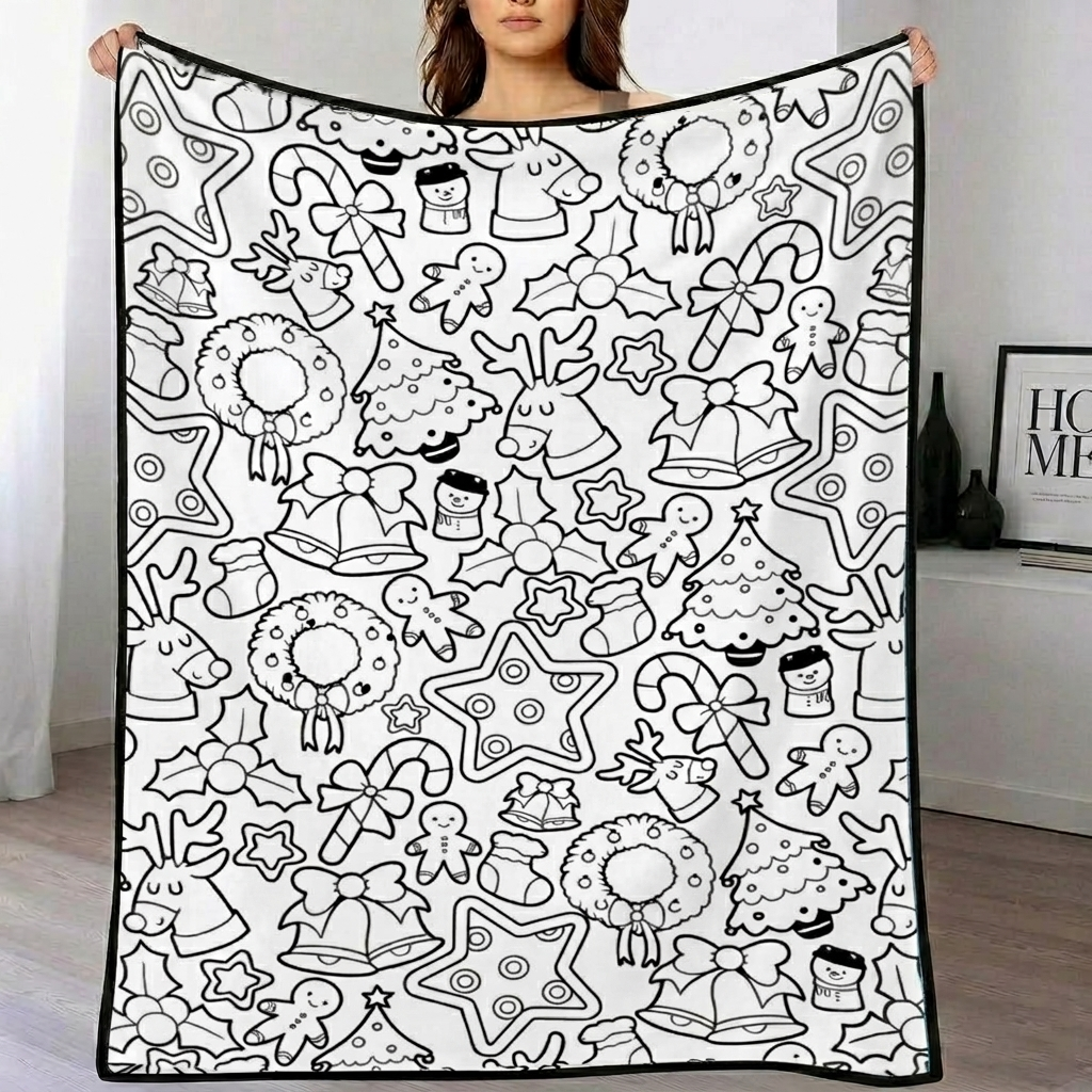 DIY Drawing Blanket | Christmas Tree | with 24 Colors Markers, Doodle Your Own Blankets, Customizable Washable Art Blankets for Kids/Adults
