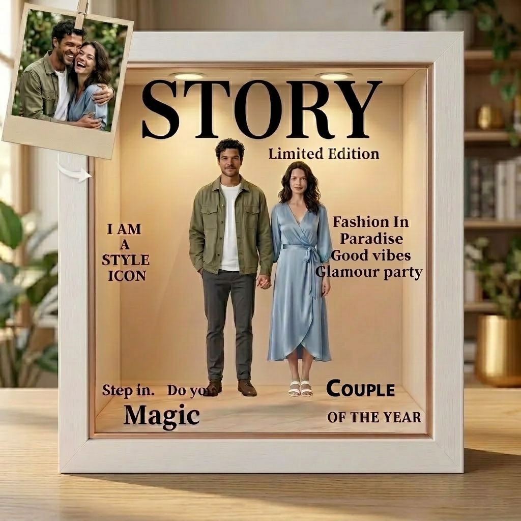 Custom Magazine Booth Light Music Photo Box | Personalized Photo Music LED Light Box Gift for Anniversary Love Story - makephotopuzzleuk