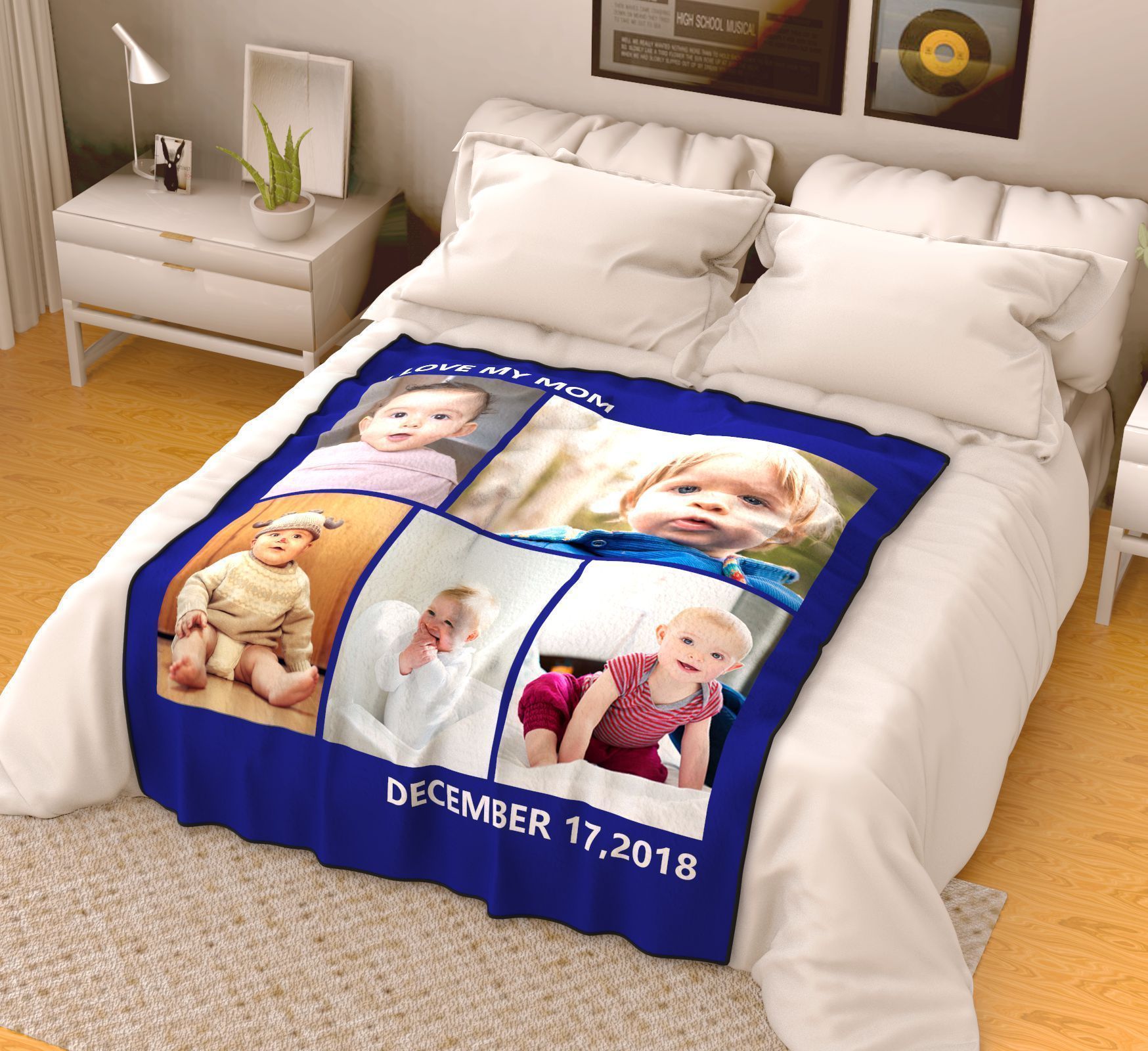 Custom Photo Blanket Personalized Photo Fleece Blanket Kids with 5 Photos
