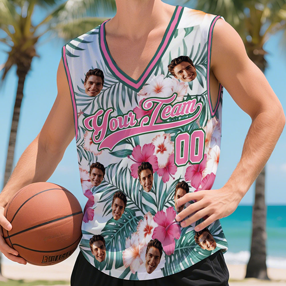 Custom Basketball Jersey with Name & Number Personalized Hawaii Floral Sports Tank Top - makephotopuzzleuk