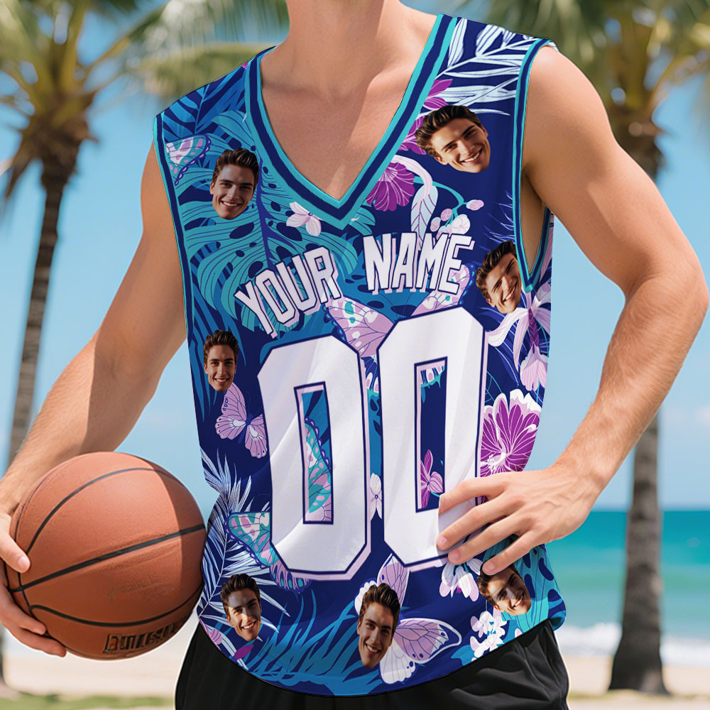 Custom Basketball Jersey with Name & Number Personalized Hawaii Floral Sports Tank Top - makephotopuzzleuk