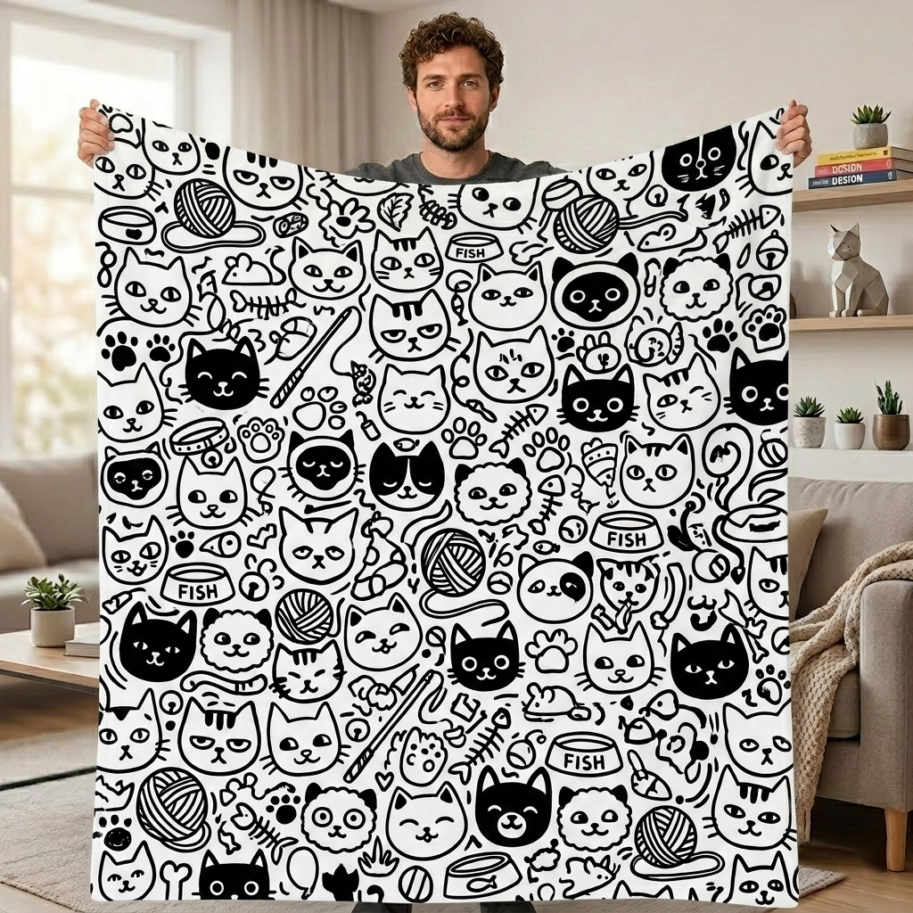DIY Drawing Blanket with 24 Colors Markers, Doodle Cats & Dogs Pet Blankets, Customizable Washable Art Blankets for Cat Lovers - makephotopuzzleuk