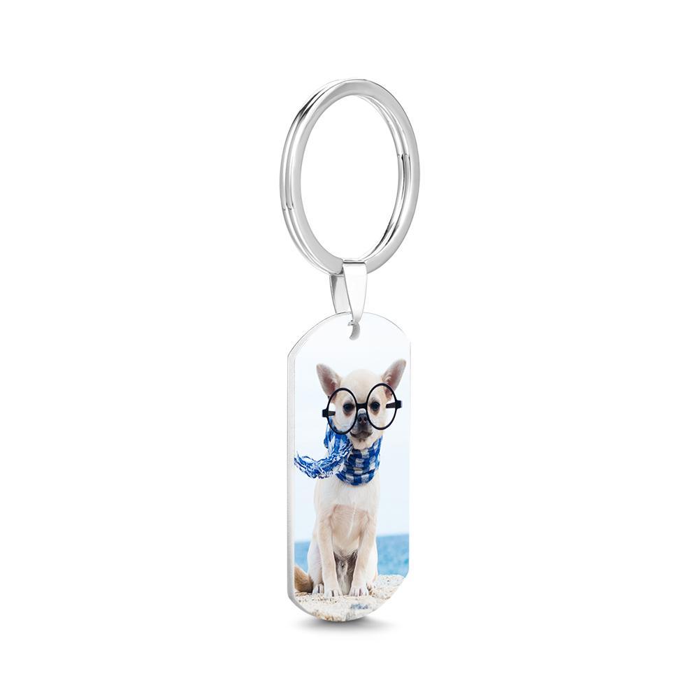 Personalised Double-sided Photo Text Tag Keychain With Engraving Stainless Steel Custom Keychain Gifts - makephotopuzzleuk