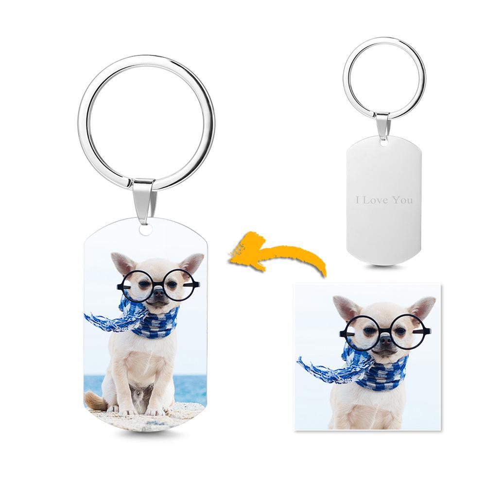 Personalised Double-sided Photo Text Tag Keychain With Engraving Stainless Steel Custom Keychain Gifts - makephotopuzzleuk