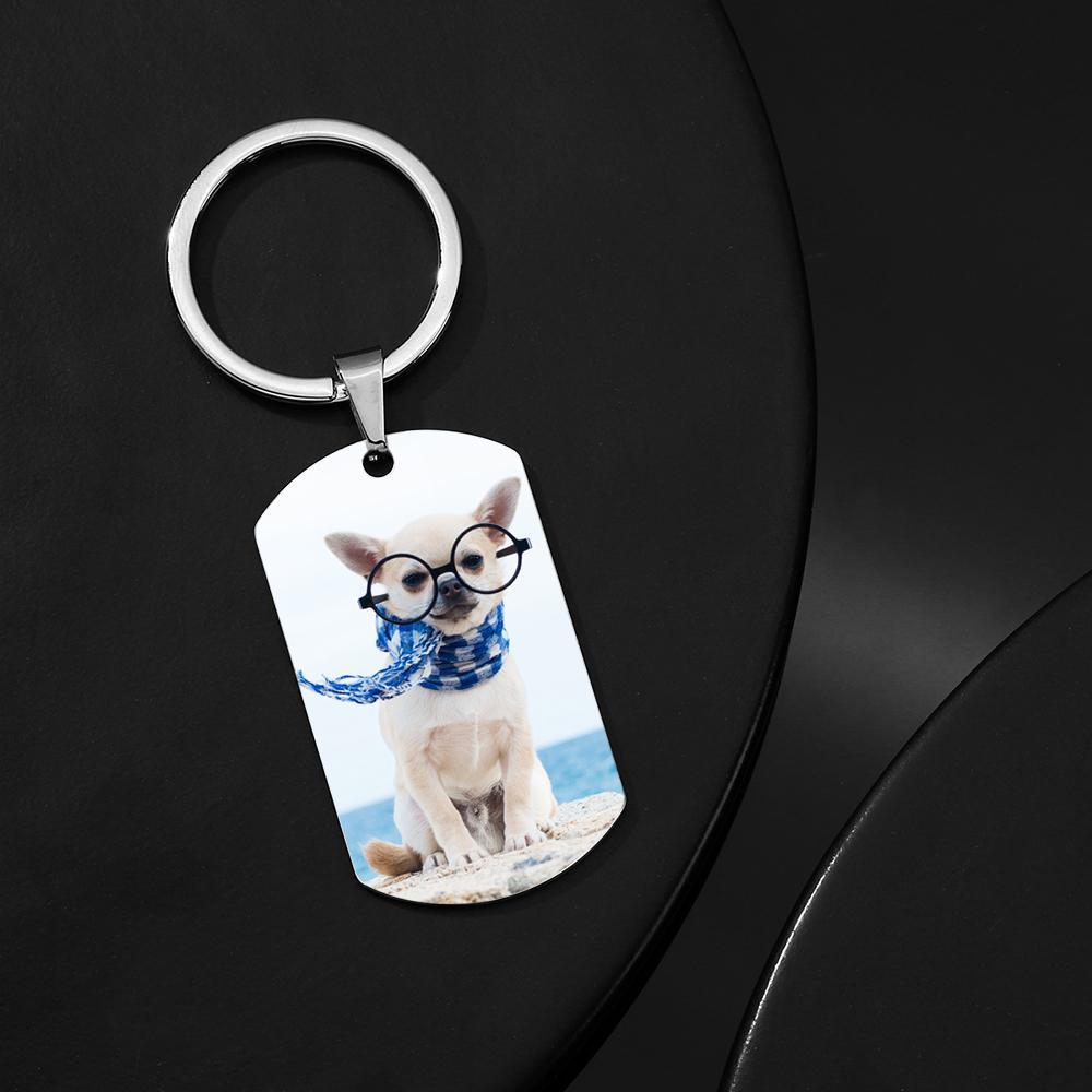 Personalised Double-sided Photo Text Tag Keychain With Engraving Stainless Steel Custom Keychain Gifts - makephotopuzzleuk