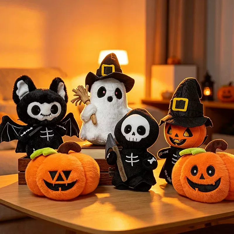 Halloween Plush Toy Soft Stuffed Ghost Bat Pumpkin Grim Reaper Dolls Cute Plushies for Kids Halloween Party Favors Home Decor - makephotopuzzleuk