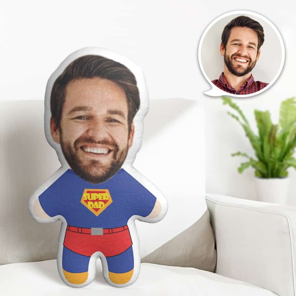 Super Dad Minime Throw Pillow Custom Face Pillow Personalized Cute Minime Pillow Gifts - makephotopuzzleuk