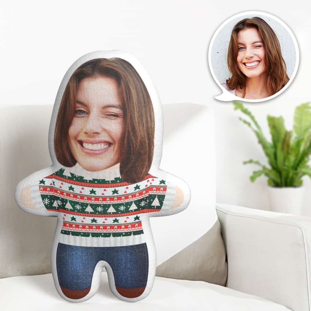 Christmas Minime Throw Pillow Custom Face Pillow Personalized Minime Pillow Gifts - makephotopuzzleuk