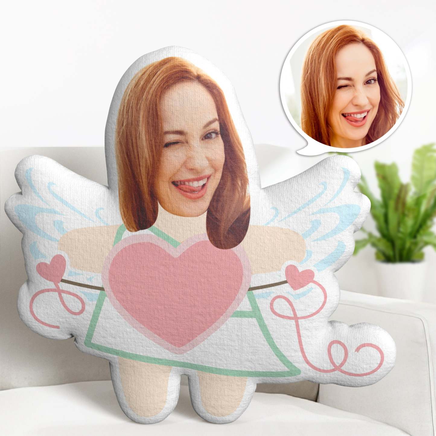 Personalised Face Minime Throw Pillow Custom Funny Valentine's Day Gifts Cupid Throw Pillow - makephotopuzzleuk