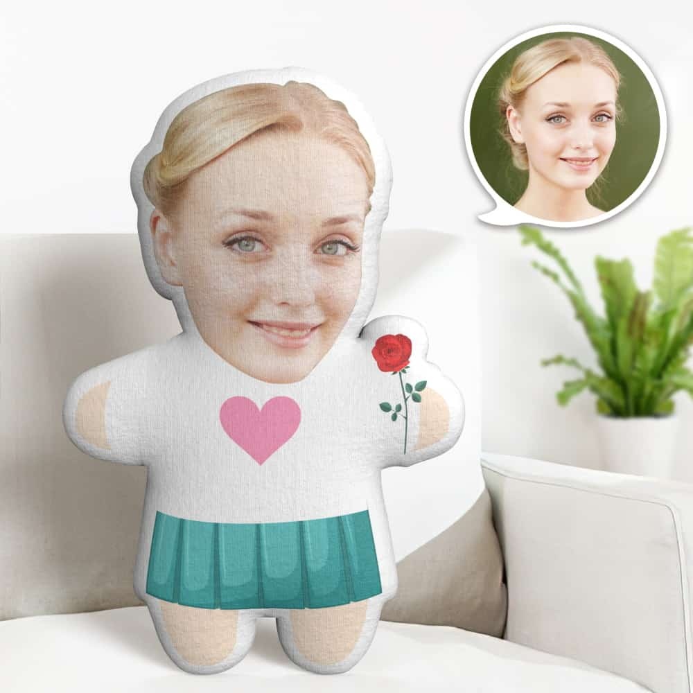 Valentine's Day Gift Custom Face Pillow, Cartoon Female Rose in Hand Face Doll, the Best Gift for Lover - makephotopuzzleuk