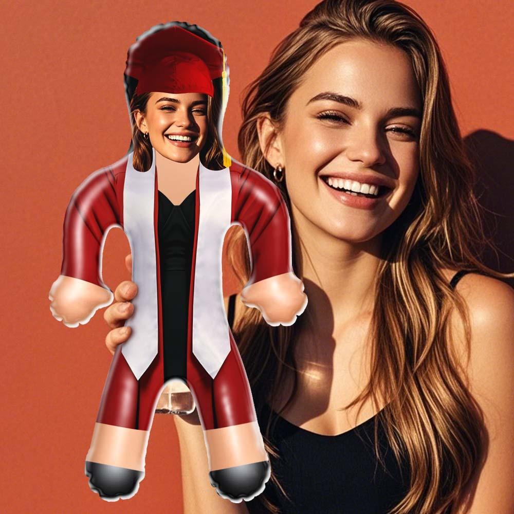 Custom Inflatable Doll Red Gown & Pirate Hat Style Graduation Personalized Face Air Minime Doll - makephotopuzzleuk