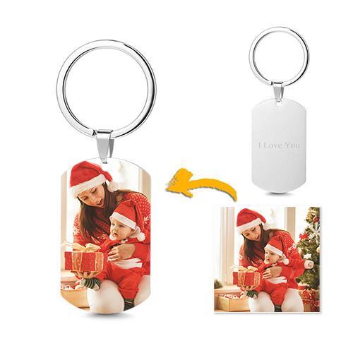 Personalised Double-sided Photo Text Tag Keychain With Engraving Stainless Steel Custom Keychain Gifts - makephotopuzzleuk